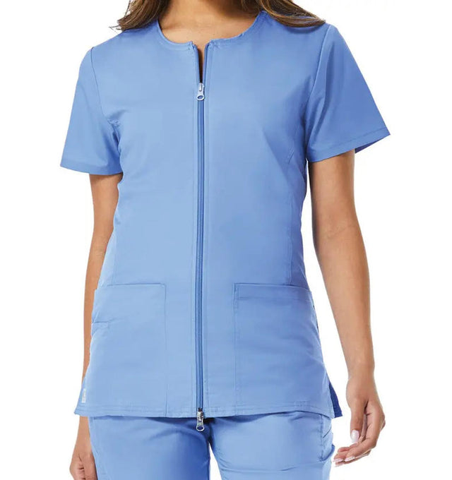 Back Mesh Panel Short Sleeve Zip Front Ceil Blue Front