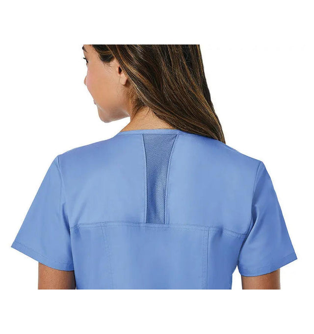 Back Mesh Panel Short Sleeve Zip Front Ceil Blue Back