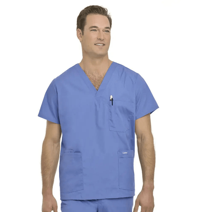Landau Men's V - Neck 5 - Pocket Scrub Top - Fiumara Medical