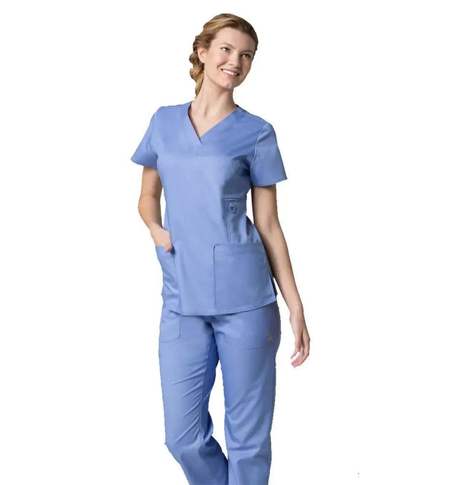 V-Neck Pocket Top Ceil Blue