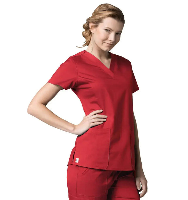 V-Neck Pocket Top Red