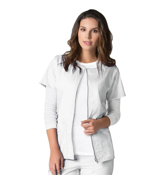 Back Mesh Panel Short Sleeve Zip Front White