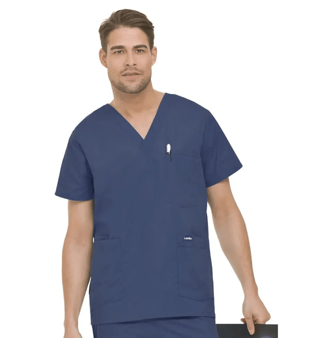 Landau Men's V - Neck 5 - Pocket Scrub Top - Fiumara Medical