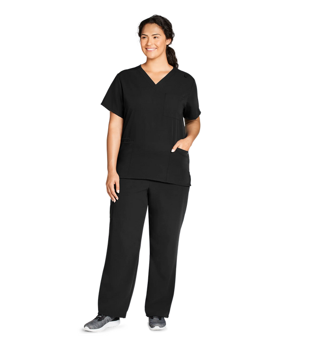 Jockey Unisex Four Pocket Top- Lady Model Front Image 2, Black