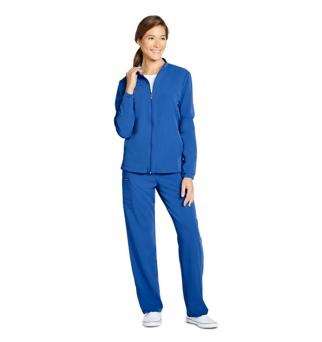 Jockey Unisex Warm Up Jacket-Lady Model Front, Royal