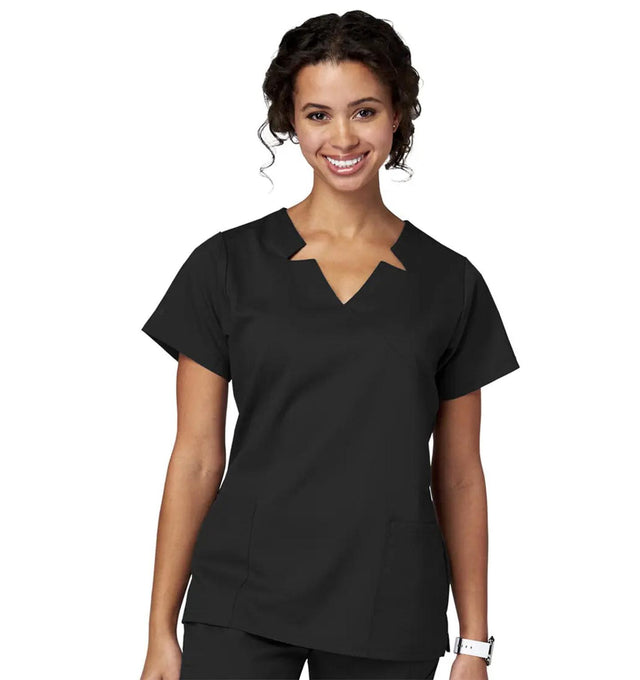 Meta Scrubs 15201 Ladies Notch Top Black-front