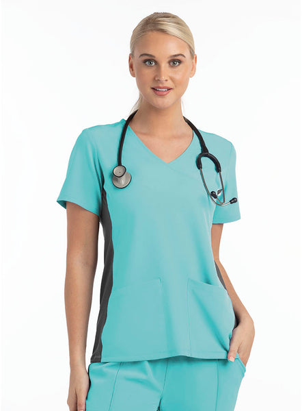 Urbane Essentials Relaxed Fit 2-Pocket Mock Wrap Neck Scrub Top for Women  9534 