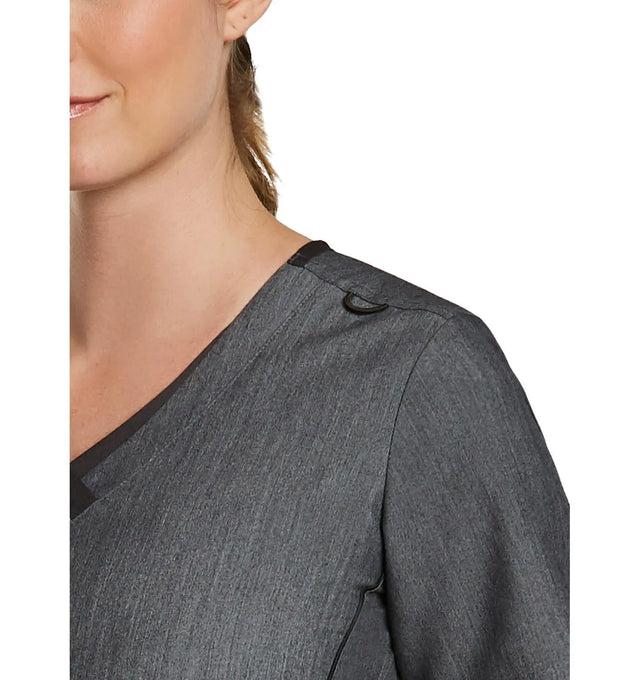 Contrast Double V-Neck Top Heather Grey Shoulder