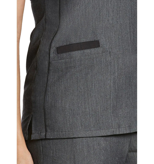 Contrast Double V-Neck Top Heather Grey Pocket