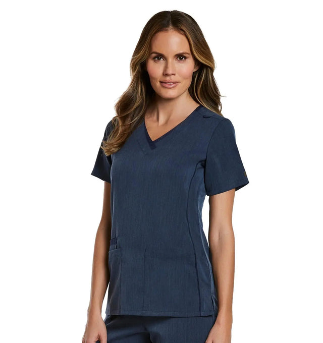 Contrast Double V-Neck Top Heather Navy Sideview