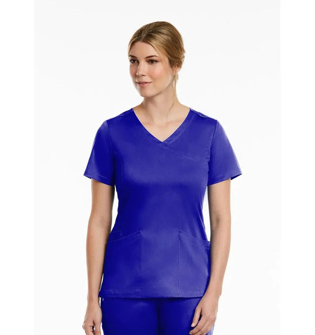 Curved Mock Wrap Top Galaxy Blue