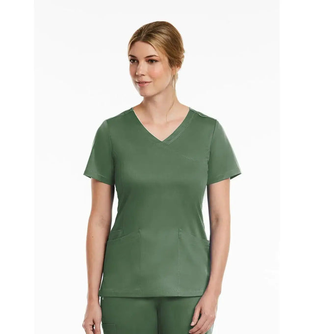 Curved Mock Wrap Top Olive