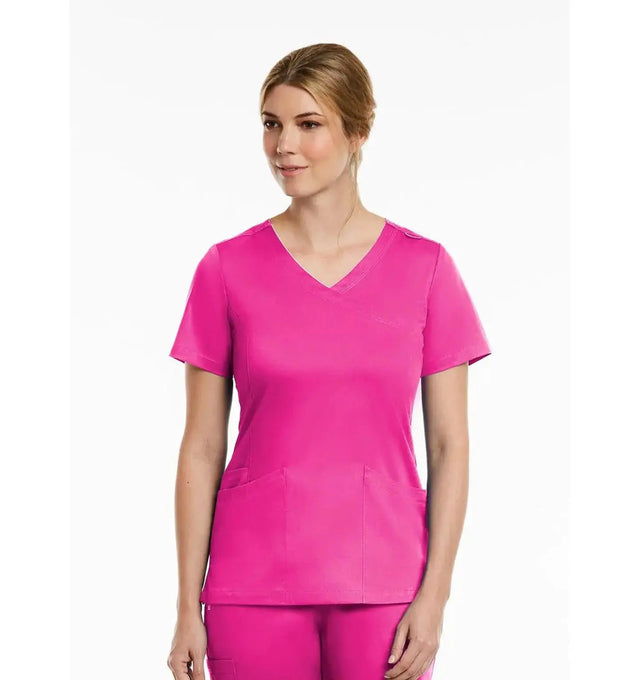 Curved Mock Wrap Top Hot Pink
