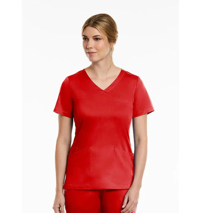 Curved Mock Wrap Top Red