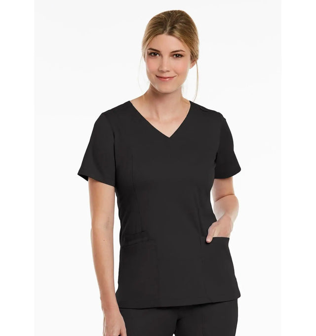 Double V-Neck Top Black Front