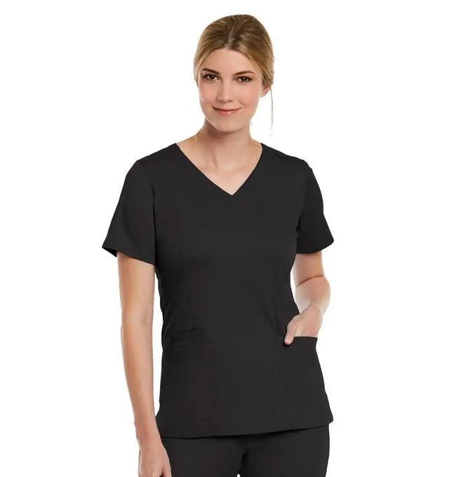 Double V-Neck Top Black Front