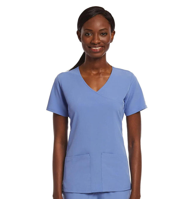 Kinitted Panel Mock Wrap Top Ceil Blue Front