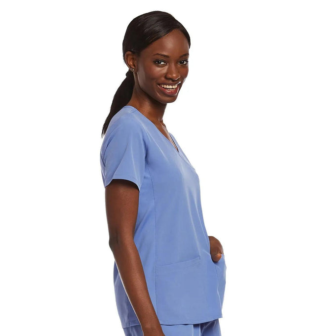 Kinitted Panel Mock Wrap Top Ceil Blue sideview
