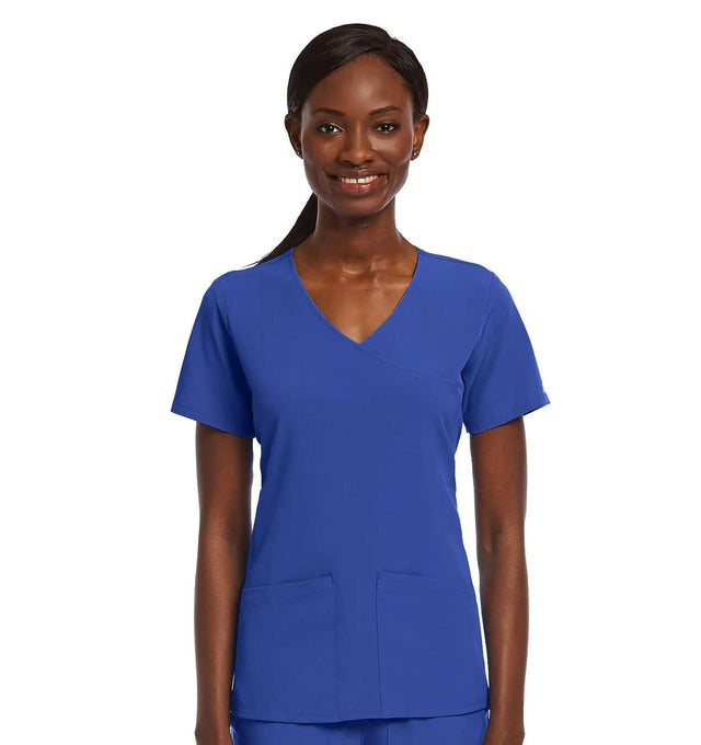 Kinitted Panel Mock Wrap Top Caribbean Royal Blue front