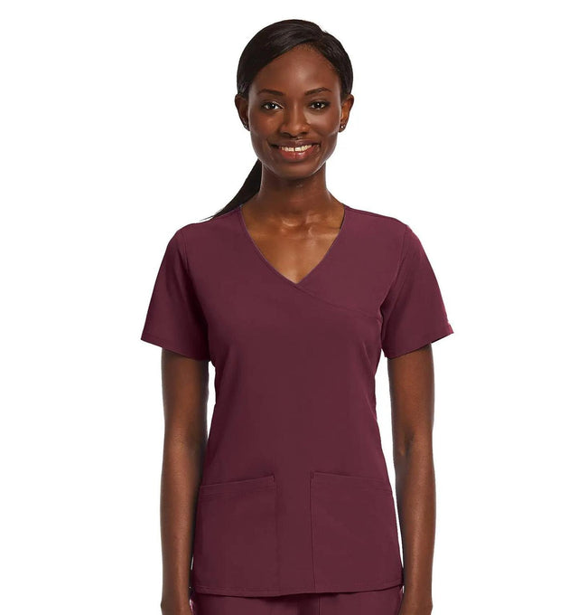 Kinitted Panel Mock Wrap Top Caribbean Wine Front
