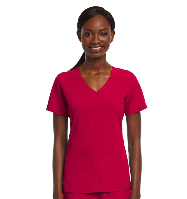 Kinitted Panel Mock Wrap Top Caribbean Cherries Jubilee front