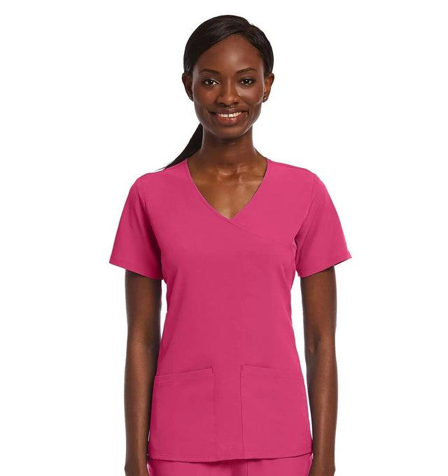 Kinitted Panel Mock Wrap Top Caribbean Hot Pink fornt