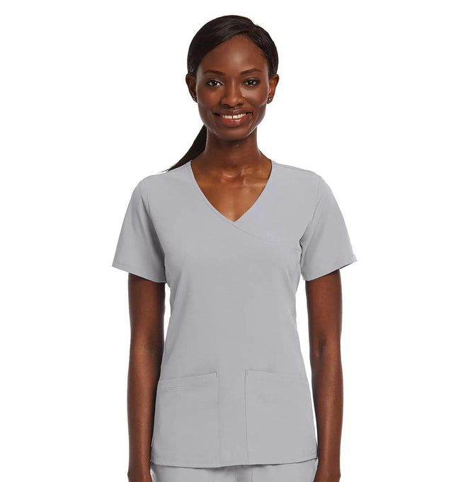 Kinitted Panel Mock Wrap Top Caribbean Quiet grey front