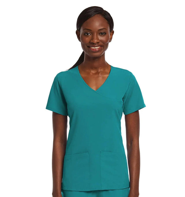 Kinitted Panel Mock Wrap Top Caribbean Teal Front