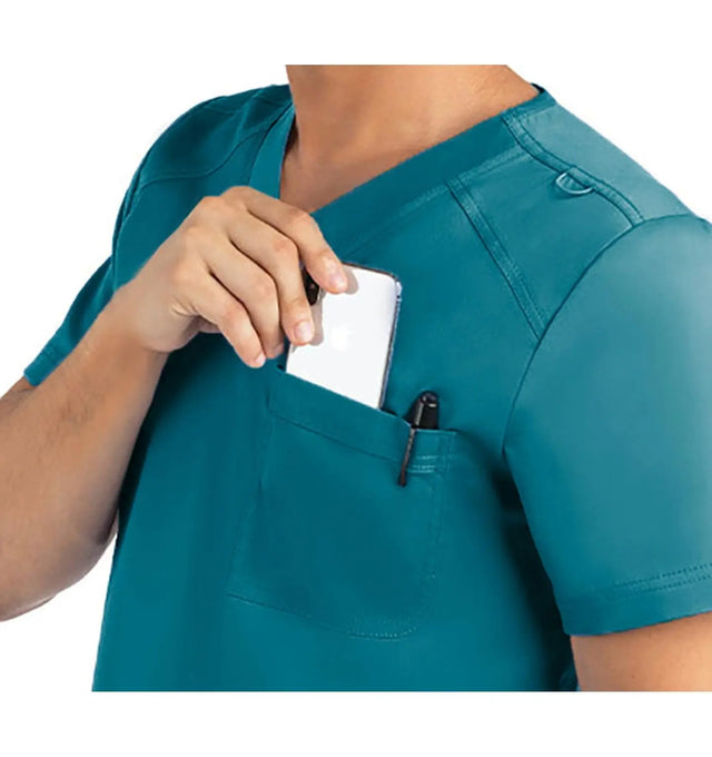 Men 3 Pocket V-neck Top Teal -Front2