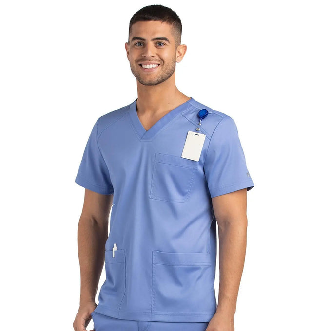 Men 3 Pocket V-neck Top Ceil Blue - Front