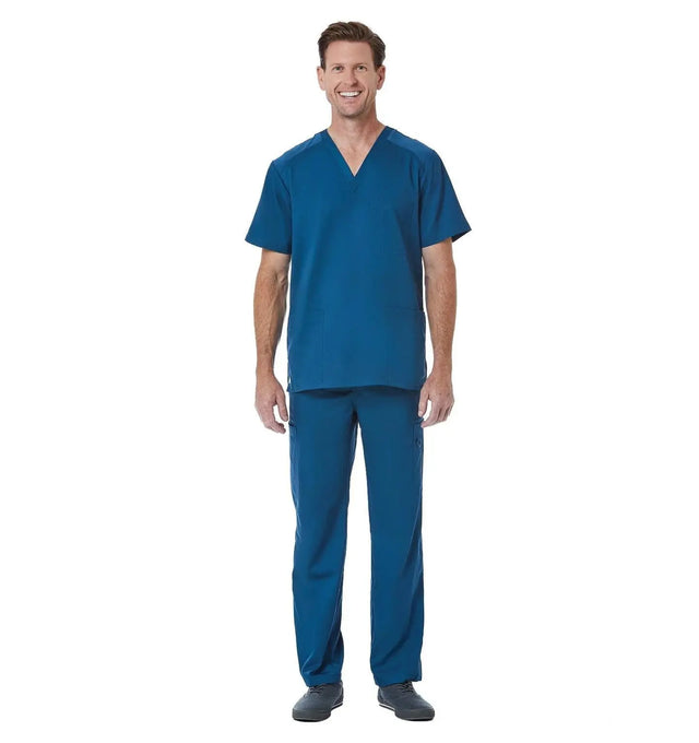 Men back Mesh Panel 3-Pocket V-Neck Top Caribbean Blue Full