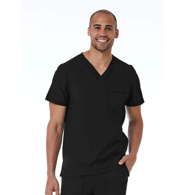 Men's Contrast Piping V-Neck Top Black Front