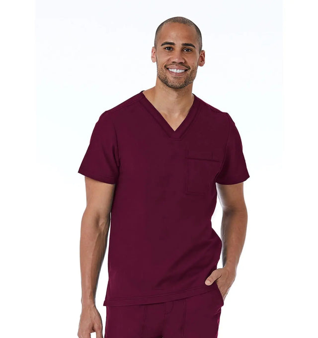 Men's Contrast Piping V-Neck Top Wine Front