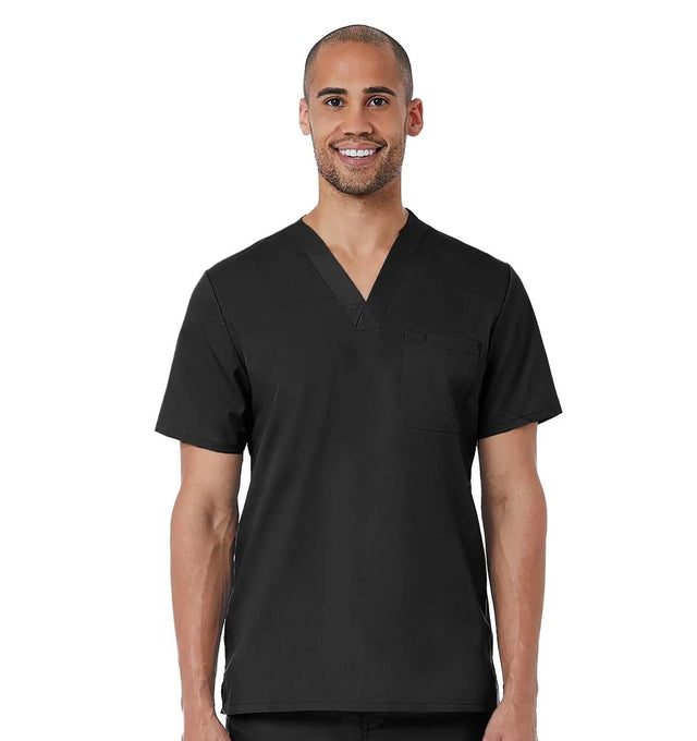 Mens Mesh panel V-Neck Top Black Full