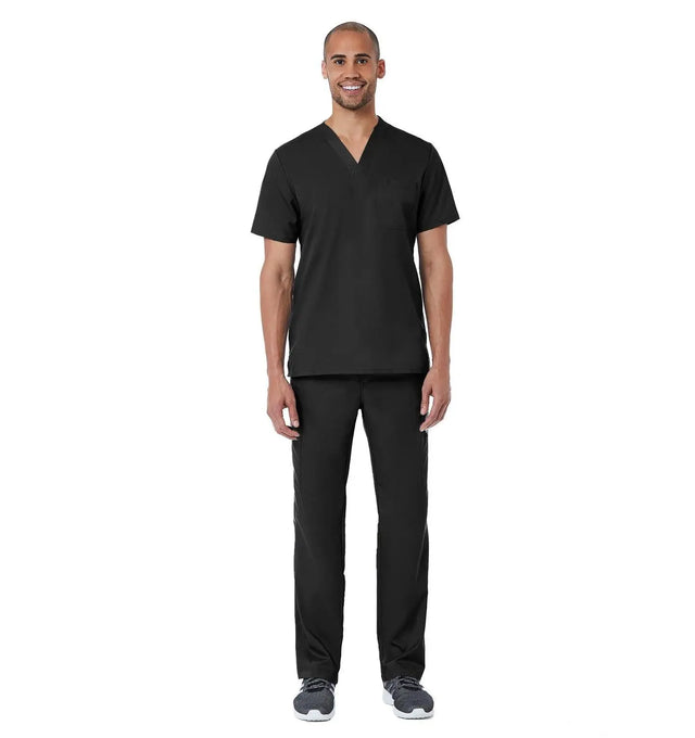 Mens Mesh panel V-Neck Top Black Full