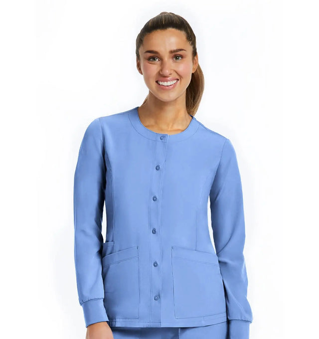 Round Neck Snap Jacket Ceil Blue