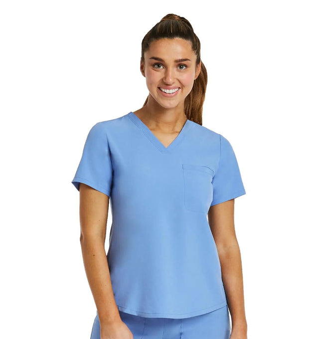 V-NECK TUCK IN TOP Ceil Blue Front