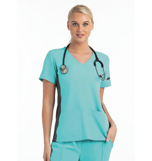 Women's Knitted Panel Mock Wrap Top Aruba Blue