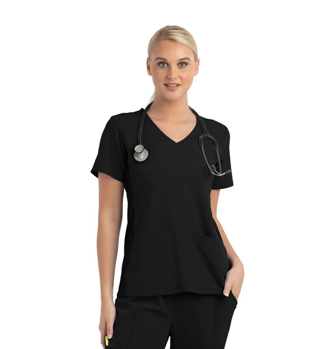 Women's Knitted Panel Mock Wrap Top Black