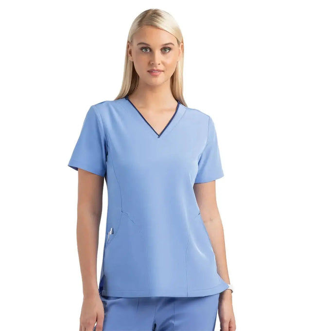 Women's Knitted Panel Mock Wrap Top Ceil Blue