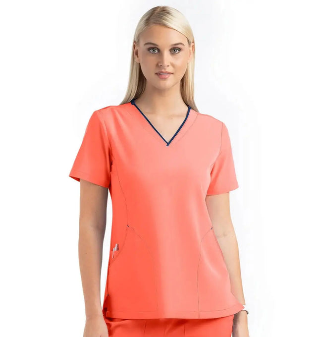 Women's Knitted Panel Mock Wrap Top Fresh Salmon