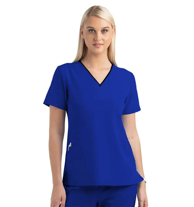 Women's Knitted Panel Mock Wrap Top Royal