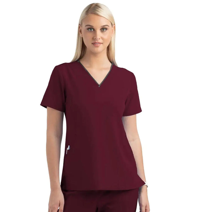 Women's Knitted Panel Mock Wrap Top Wine