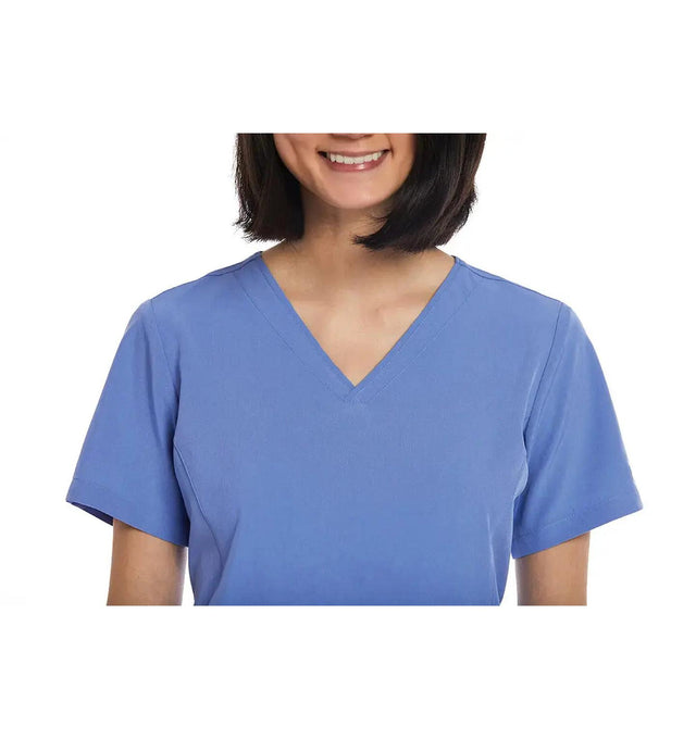WOMEN'S V-NECK TOP Ceil Blue Neckline