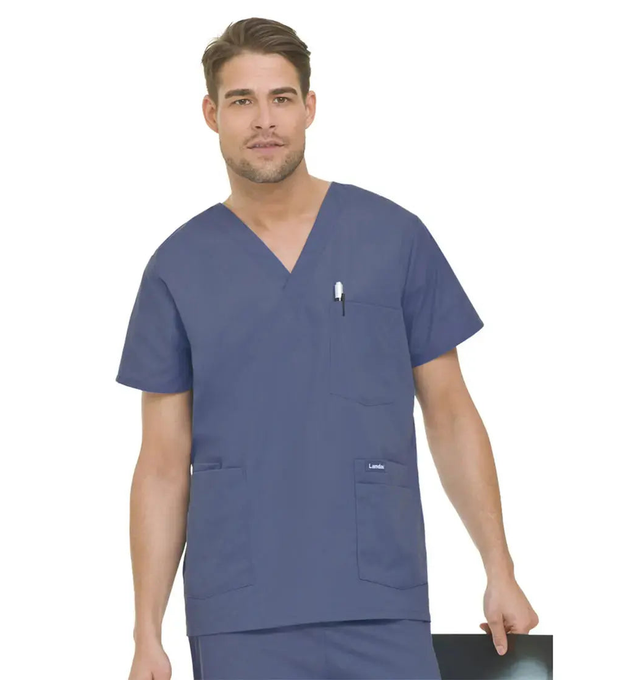 Landau Men's 5-Pocket Scrub Top Steel Grey