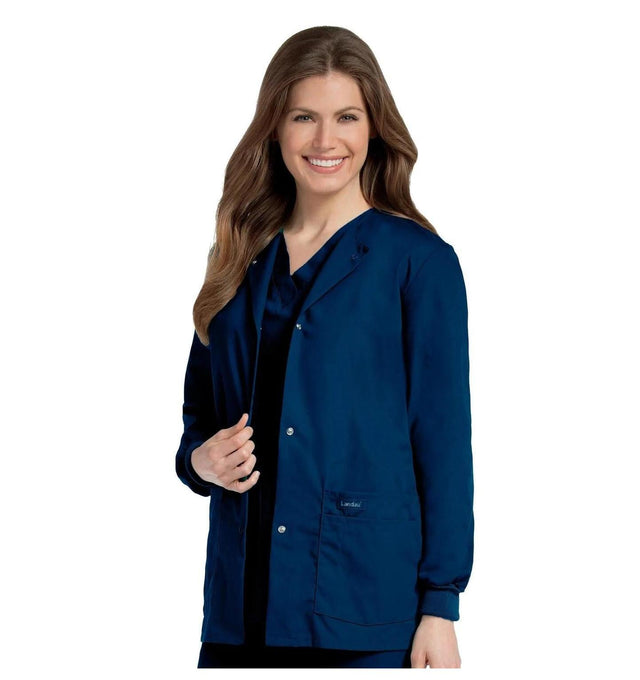 Landau Essentials Women's Warm-Up Scrub Jacket 7525 -Navy-Frontview