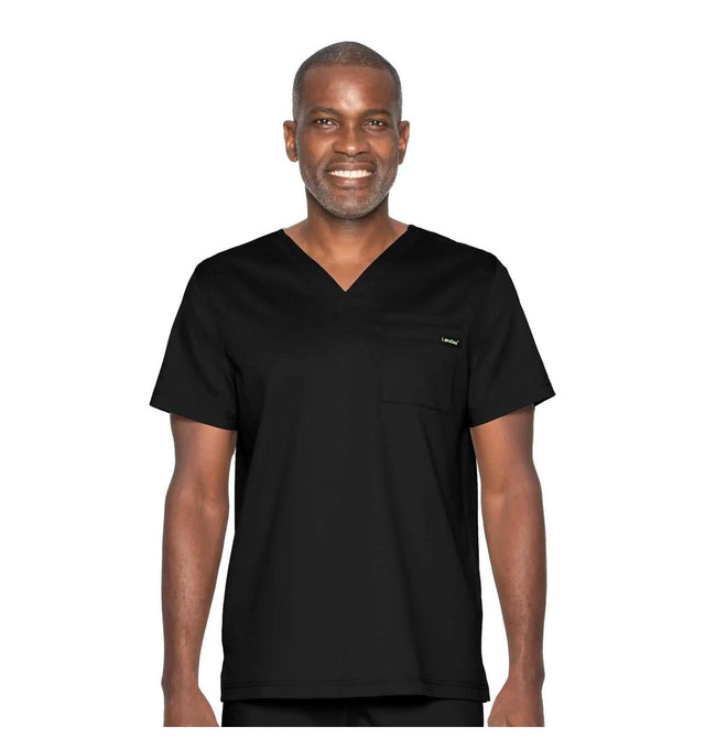 Landau ProFlex Men's 2-Pocket V-Neck Scrub Top 4259 -Black-Frontview