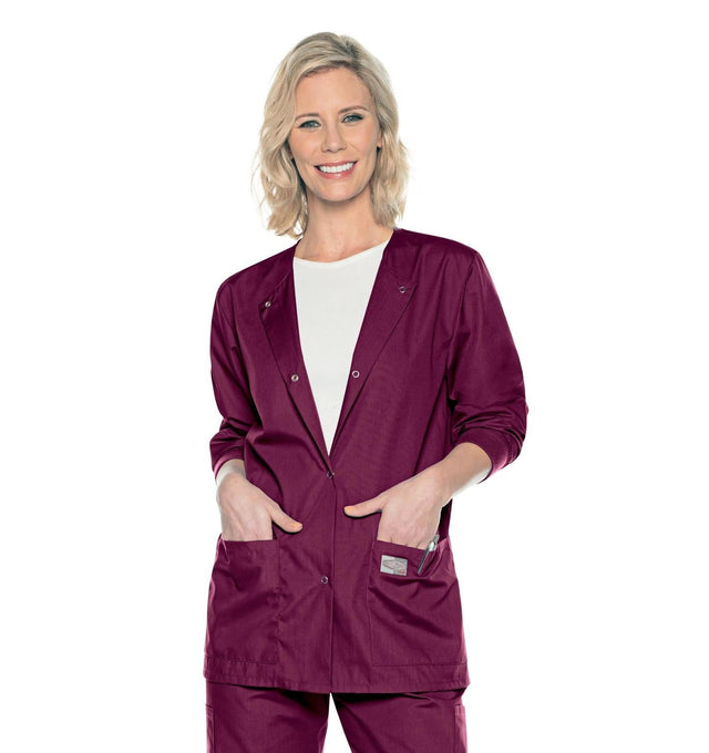 Landau ProFlex Women's Warm-Up Scrub Jacket 70227 -Wine-frontview
