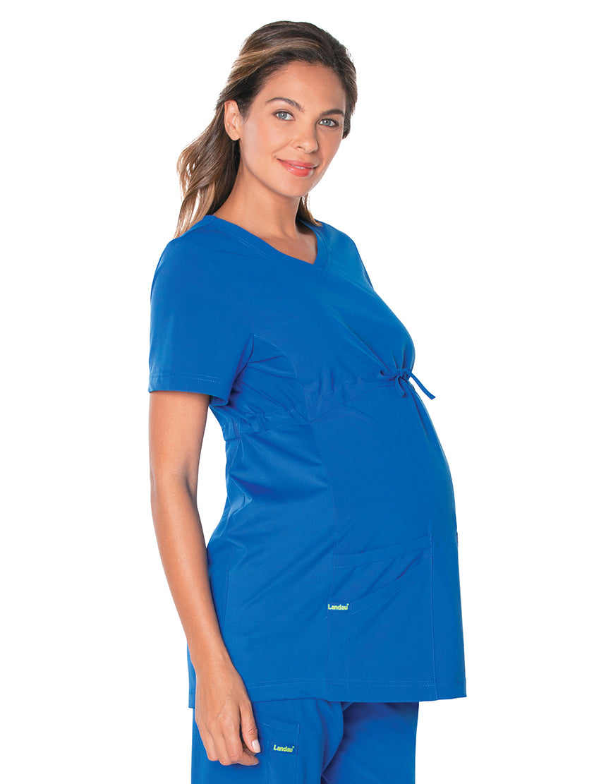 Landau ProFlex Women's 3-Pocket V-Neck Maternity Scrub Top 4399 -Royal-Frontview