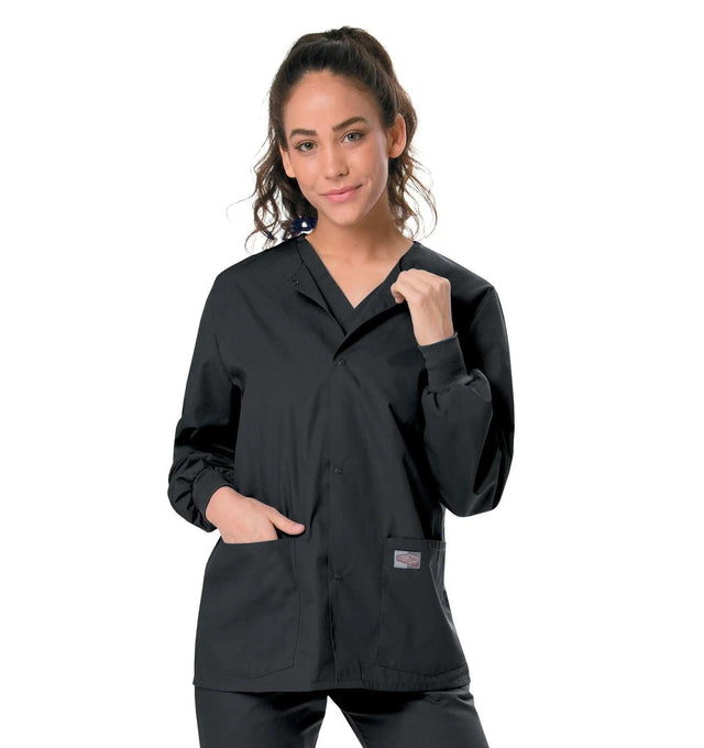 Landau Scrub Zone Unisex Warm-Up Scrub Jacket 75231 -Black-frontview